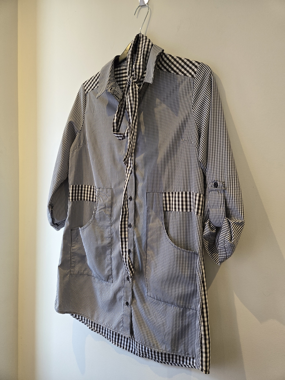 Ripe Black and White Gingham Tie-Neck Tunic